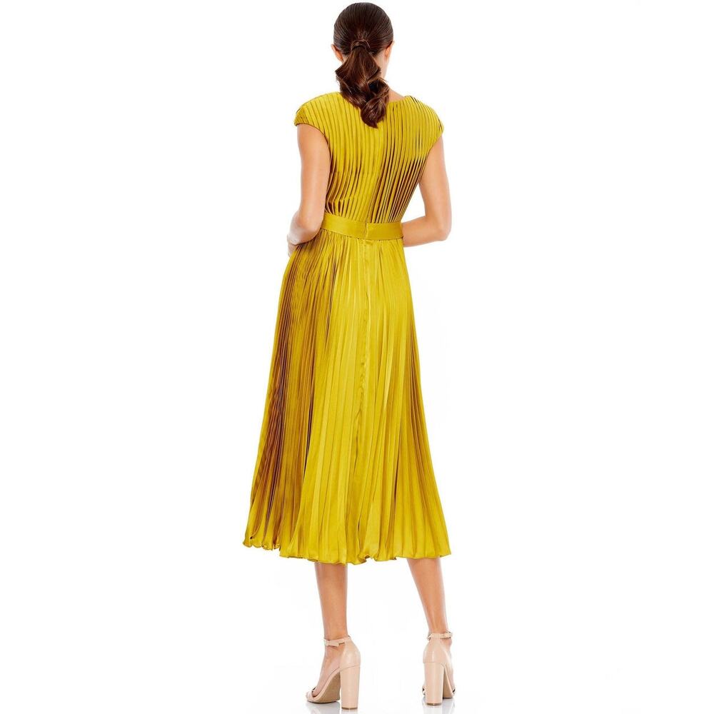 IEENA MAC DUGGAL NWT Pleated Cap Sleeve Chartreuse Dress 26483, Size 10 - Picture 4 of 15